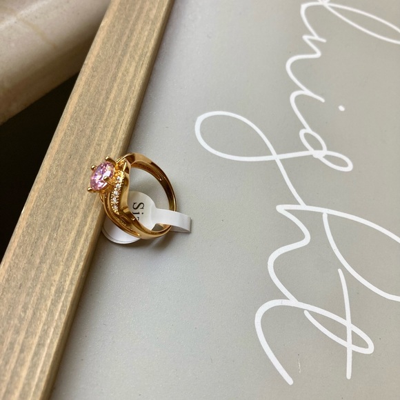 Pink Tourmaline Stunning Zirconia Gold Ring - Picture 4 of 5